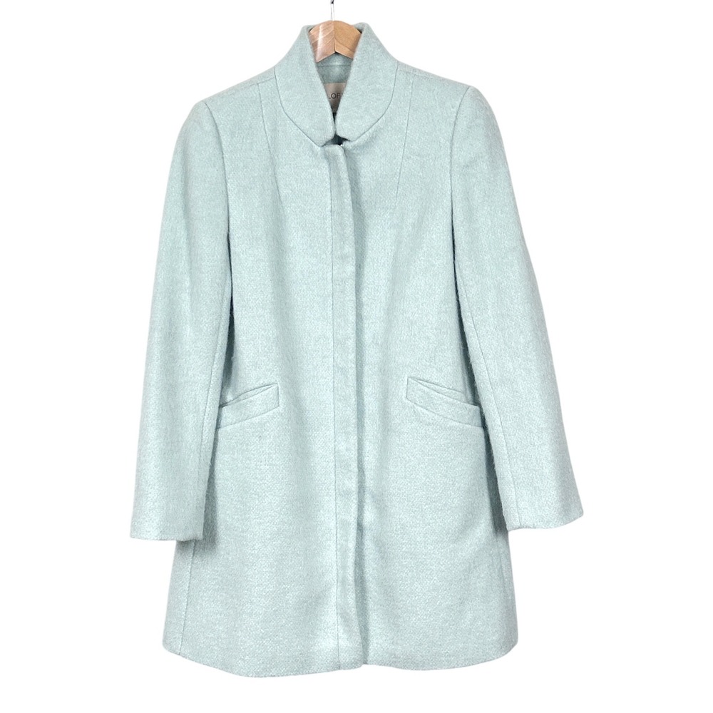 Ann Taylor Loft Wool Blend Car Coat Womens Small Zip Front Winter Light Ice Blue